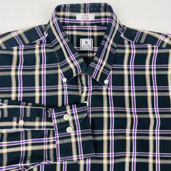 Peter Millar Other - Peter Millar Mens Medium Plaid Button Down Shirt Navy Purple Cotton Long Sleeve